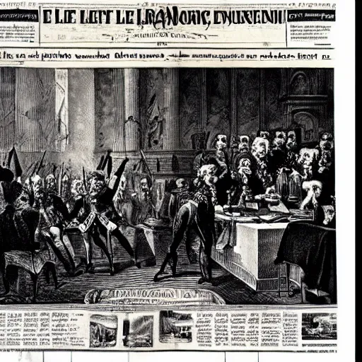 Prompt: Front page of Le Monde during the French Revolution of 1789