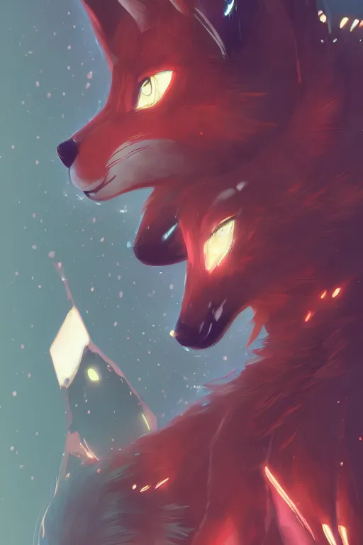 Image similar to a fox fursona, trending on pixiv, by kawacy, furry art, digital art, cyberpunk, high quality, backlighting