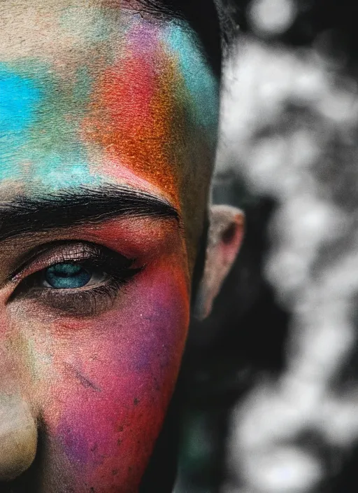 Image similar to a very detailed photograph of a face, depth of field, colorful