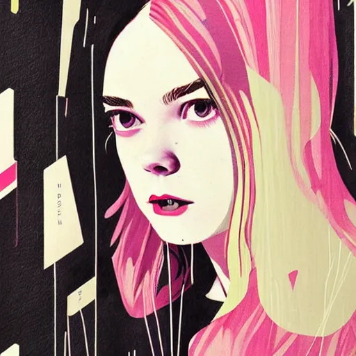 Image similar to Elle Fanning in 60s ad picture by Sachin Teng, asymmetrical, dark vibes, Realistic Painting , Organic painting, Matte Painting, geometric shapes, hard edges, graffiti, street art:2 by Sachin Teng:4