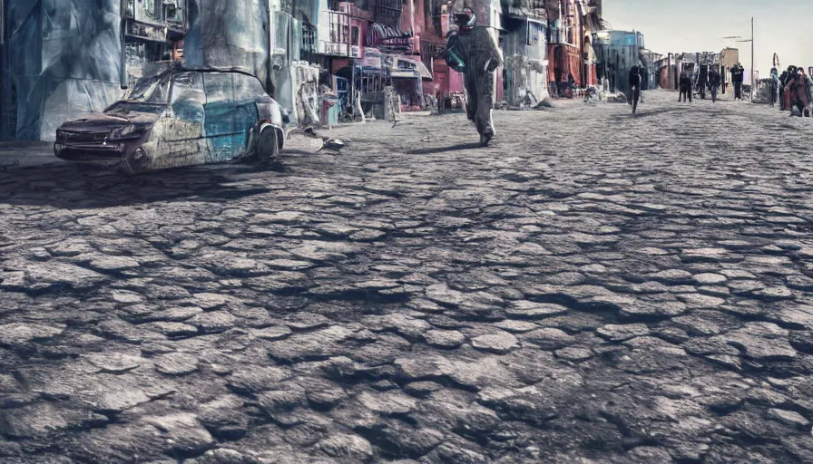 Image similar to moonwalker photo, busy street, lunar soil, city art street on the moon, a detailed photo of a future norilsk street base, sci fi, street moon landscape, 8 k