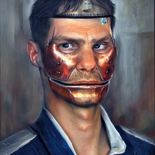 Prompt: amazing portrait of a cyborg man, oil painting. HD