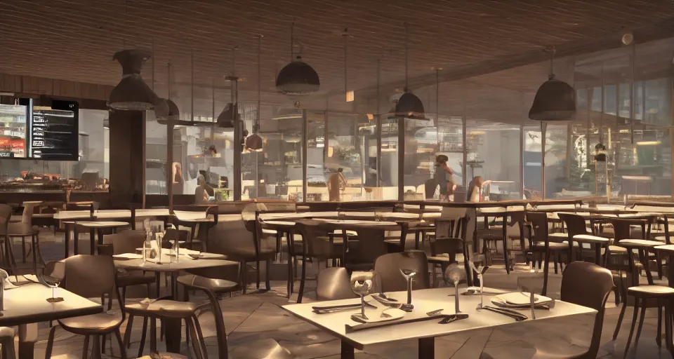 Prompt: restaurants of the future, hyper realistic render, 8 k render, unreal engine 5 render