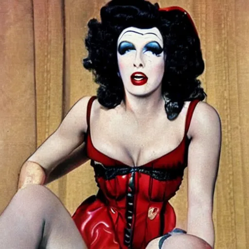 Prompt: Dr. Frank N Furter as a World War II pin up girl