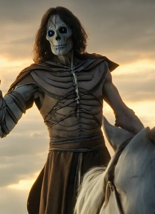 Image similar to movie still of skeletor as aragorn in lord of the rings, 8 k, hd