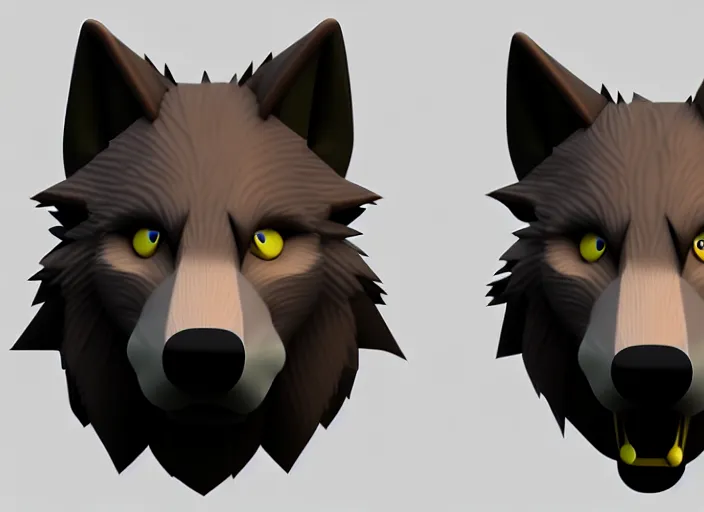 Image similar to furry wolf head, stylized stl, 3 d render, michael vicente style