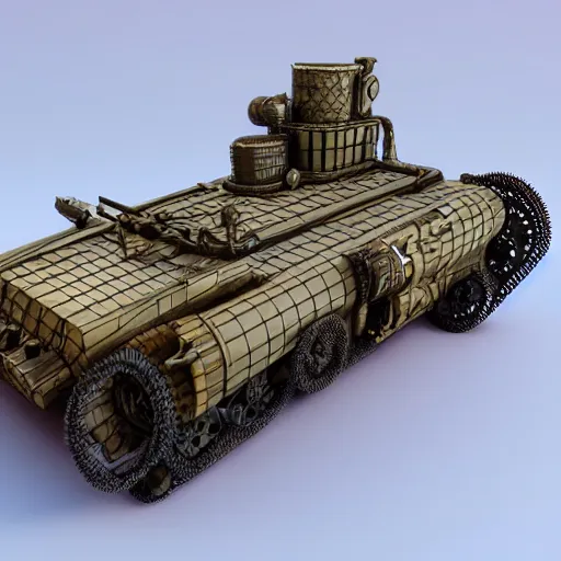 Prompt: steampunk missile tank, 3 d render, octane, ray tracing, ultra high resolution, ultra detailed, photorealistic, 8 k