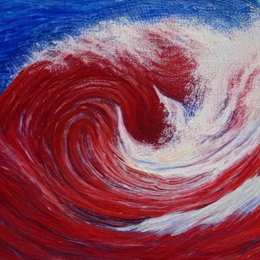 Image similar to beautiful ocean wave, composed of red and white baseballs, oil on canvas, dreamlike