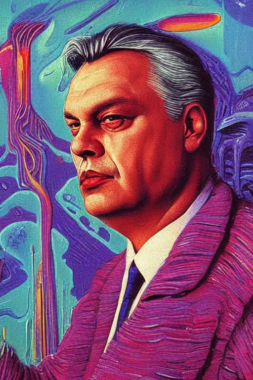 Prompt: 8 0 s art deco close up portait of viktor orban as shai hulud, rain like a dream oil painting curvalinear clothing cinematic dramatic cyberpunk textural fluid lines otherworldly vaporwave interesting details fantasy lut epic composition by basquiat zdzisław beksinski james jean artgerm rutkowski moebius francis bacon gustav klimt