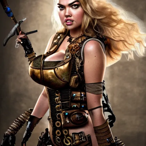 Image similar to photo of kate upton as a steampunk amazon warrior, highly detailed, 4k, HDR,