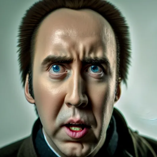 Prompt: nic cage but he is emaciated and starving to death, movie still, hd digital photography