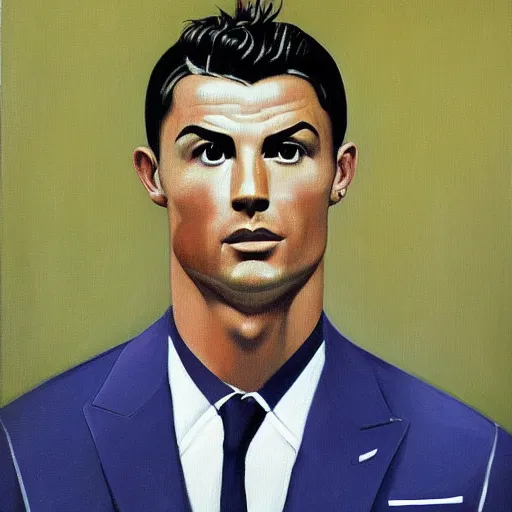 Prompt: portrait of cristiano ronaldo, painting by rene magritte, high detail, high resolution