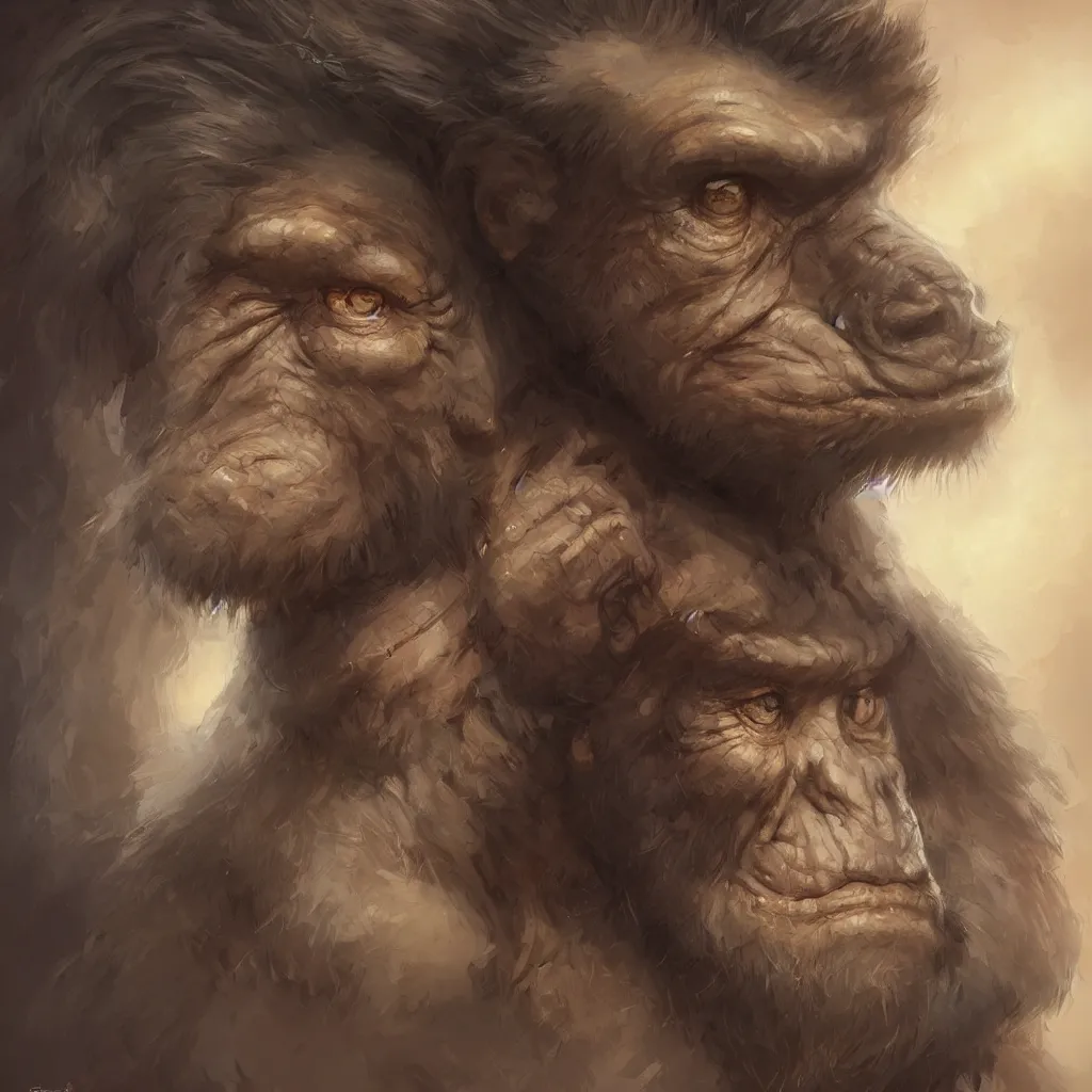 Image similar to ape portrait in profile, cute and adorable, pretty, beautiful, art portrait, matte fantasy painting, deviantart, super detailed eyes, super detailed, nose, super detailed, eyes, artstation, by jason felix by steve argyle by tyler jacobson by peter mohrbacher, cinematic