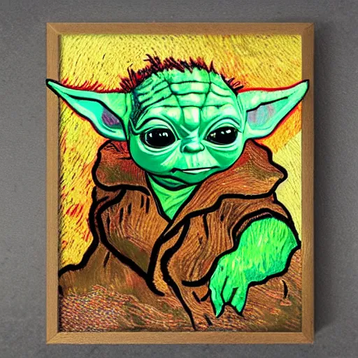 Image similar to baby yoda in the style of Vincent van gogh