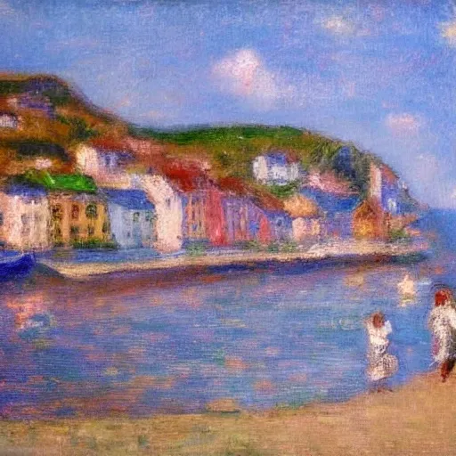 Prompt: a town by the seaside, impressionist