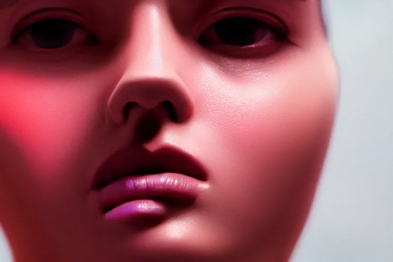 Image similar to vfx film closeup, love death, and robots, flat color profile low - key lighting award winning photography arri alexa cinematography, hyper real photorealistic cinematic beautiful natural skin, famous face, atmospheric cool colorgrade