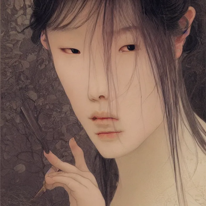 Prompt: A portrait of A Chinese woman with long hair by Ross Tran!!! and alphonse mucha and greg rutkowski! and gustav doré! and Zdzisław Beksiński!,In style of digital art illustration.Symmetry.Highly detailed face.Fantasy,smooth,hyper detailed,sharp focus,Soft light.trending on artstation.4k