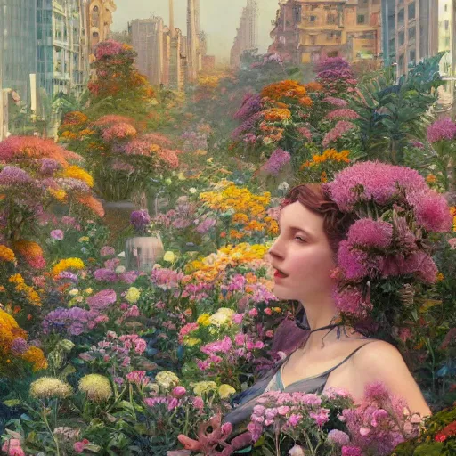 Prompt: a painting of an art - deco cityscape surrounded by flowers, a watercolor and matte painting by donato giancola and mandy jurgens and charlie bowater, cgsociety, artdeco, utopia art, sci - fi, artstation hq