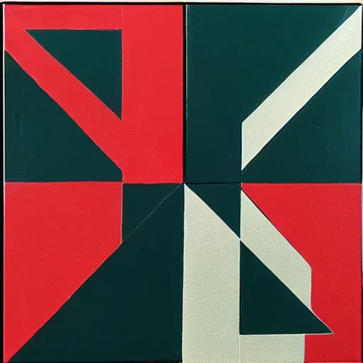 Prompt: op - art painting of red and black square labirinth