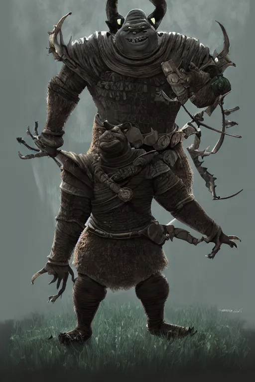 Prompt: Shrek as a dark souls boss, soulsborne, concept art, digital painting, trending on artstation