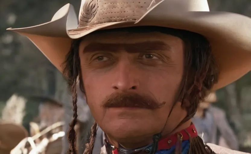 Image similar to screenshot of Tim Robinson the Lone Ranger disguise, 1990s tv show, Walker Texas Ranger cinematography, hyper-detailed, sharp, kodak color, 4k