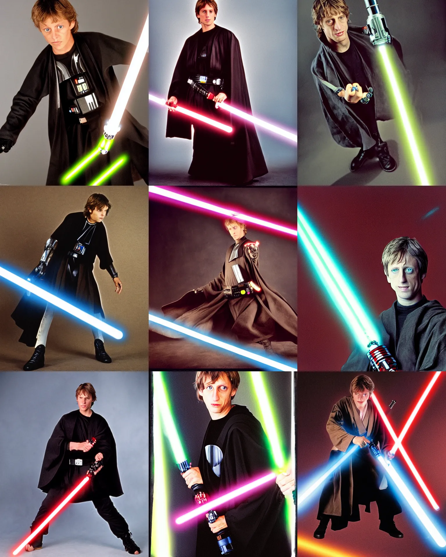 Prompt: Tony Hawk as Anakin Skywalker with lightsaber, 35mm photgraphy