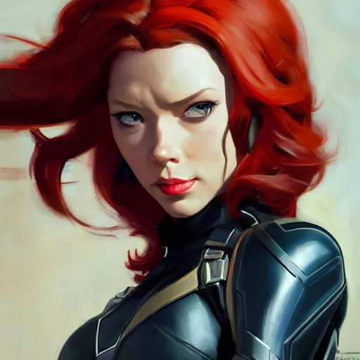 Image similar to greg manchess portrait painting of armored natasha romanova aka black widow as overwatch character, medium shot, asymmetrical, profile picture, organic painting, sunny day, matte painting, bold shapes, hard edges, street art, trending on artstation, by huang guangjian and gil elvgren and sachin teng