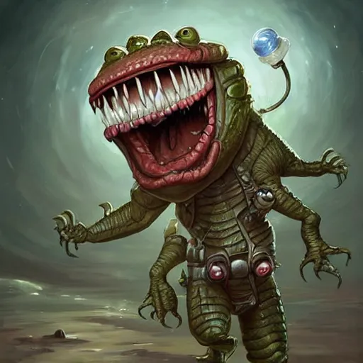 Prompt: a cute happy crocodile astronaut with a long mouth, dressed in a white spacesuit, open happy mouth, smiling, beautiful, dnd character art portrait, matte fantasy painting, deviantart artstation, by jason felix by steve argyle by tyler jacobson by peter mohrbacher, cinematic lighting