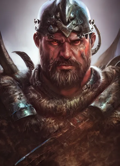 Image similar to A fantasy comic book style portrait painting of a grim barbarian warrior, unreal 5, DAZ, hyperrealistic, octane render, cosplay, RPG portrait, dynamic lighting