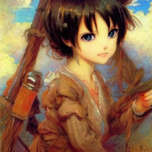 Image similar to very cute anime girl faces, chibi art, painting by gaston bussiere, charles sillem lidderdale,