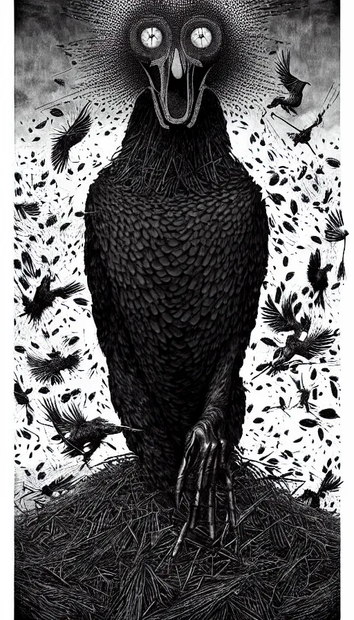 Image similar to epic professional digital art of humanoid crow by dan hillier and julia deville, lisa roet, sam leach, sidney nolan and peter booth