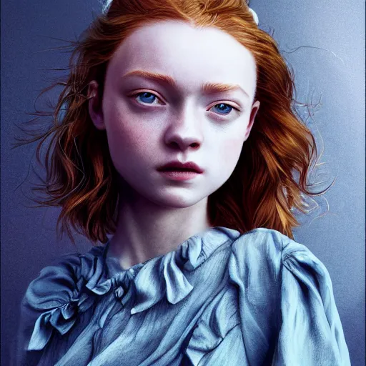 Image similar to sadie sink bitches brew, absurdly beautiful, elegant, young sensual graceful, ultrafine hyperrealistic detailed face illustration by kim jung gi, irakli nadar, sharp focus, saturated colors, octopath traveler, final fantasy, unreal engine highly rendered, global illumination, radiant light, intricate environment