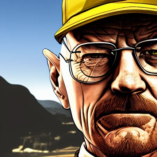 Prompt: Walter White on a GTA V Loading Screen, cell shaded art, 4K