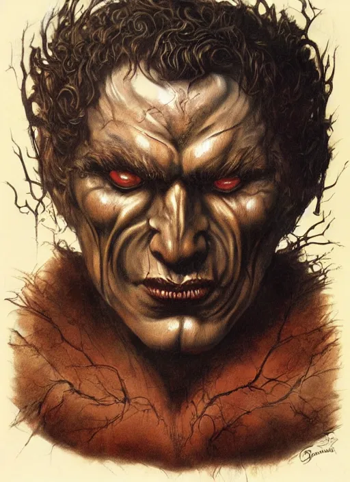 Prompt: portrait of grizzled male god of the damned, black iron crown, claw scars, strong line, deep color, beautiful! coherent! by boris vallejo, by brian froud