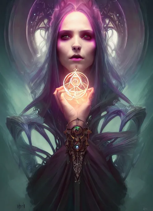 Image similar to a beautiful cinematic female Necromancer Sorceress, galatic shamen with Quantum energy fantasy, fantasy magic, undercut hairstyle, dark light night, intricate, elegant, sharp focus, illustration, highly detailed, digital painting, concept art, matte, art by WLOP and Artgerm and Greg Rutkowski and Alphonse Mucha, masterpiece