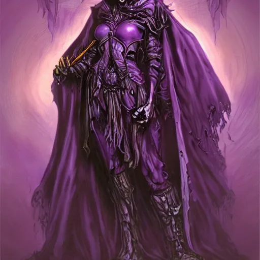 Prompt: cute undead purple cloaked female liches, grinning, from the second edition of hollow's guide to summoning undead, summoning undead friends, highly detailed, by brom, by larry elmore, artstation