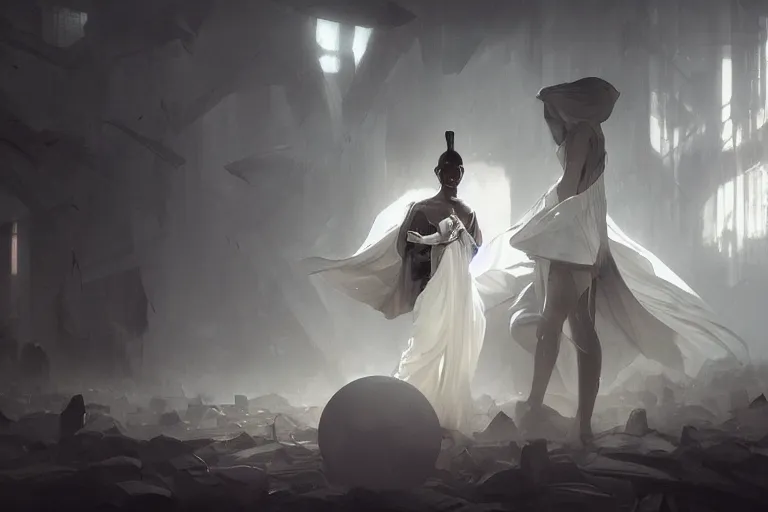 Image similar to a hyperrealistic render of people in white circulating a black alien cube, worship, order, outdoor, by Artgerm,Greg Rutkowski,Alphonse Mucha, Beautiful dynamic dramatic dark moody lighting,shadows,cinematic atmosphere,Artstation,concept design art,Octane render,8K
