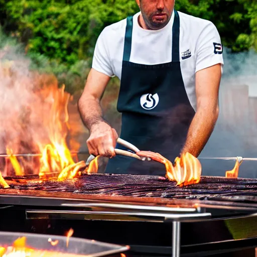 Image similar to edu gaspar cooking on a barbeque in 4 k photo