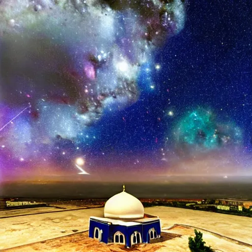 Image similar to mosque surrounded by nebula clouds