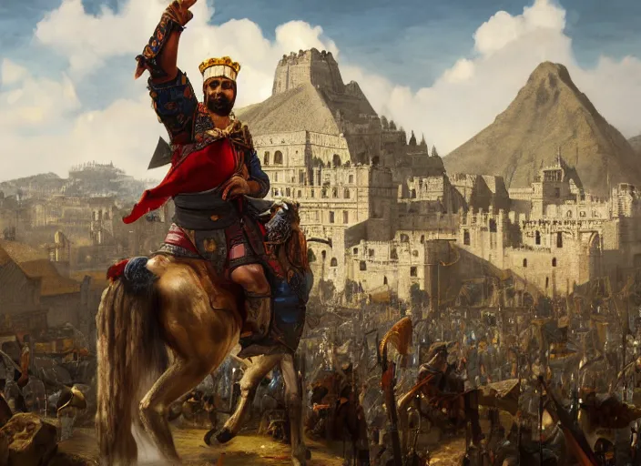 Prompt: 1 5 th century spanish conquer francisco pizarro with a inca city in his back, game character concept art, wide view, high detailed, full perfect, symmetrical portrait, high detail, by craig mullins, peter mohrbacher, unreal engine, octane rendered, 8 k, dark beauty, trending on artstation