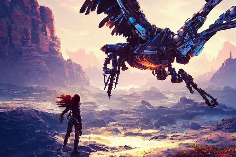 Image similar to glinthawk machine mecanical creature robot of horizon forbidden west horizon zero dawn radiating a glowing aura global illumination ray tracing hdr fanart arstation by ian pesty and alena aenami artworks in 4 k