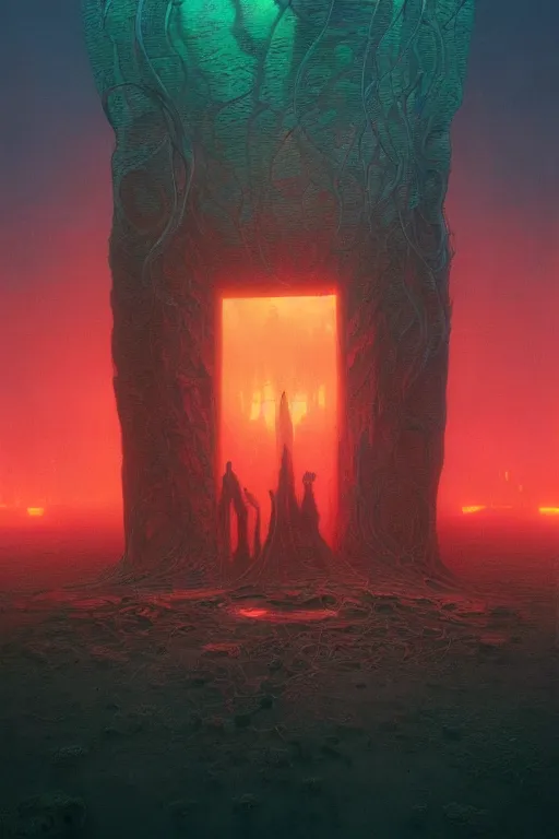 Image similar to 🔥::3, dreamlike, psychedelic, otherworldly, weird, cyberpunk, vaporware, interesting details, volumetric lighting, dramatic, fantasy, by Moebius, by zdzisław beksiński, Fantasy LUT, epic composition, 8k,