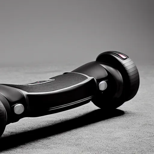 Prompt: futuristic hoverboard (1987) designed by Jonathan Ive, product photo, high detail