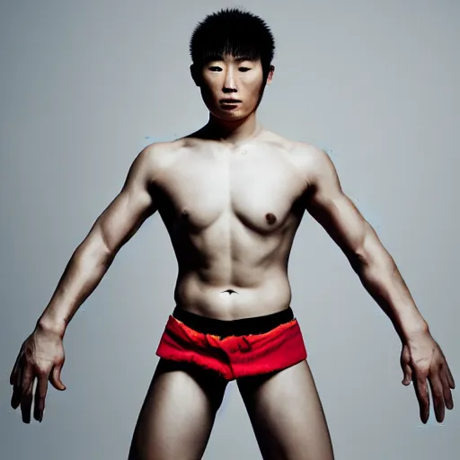 Image similar to a portrait of a athletic beautiful japanese male god, photographed by andrew thomas huang