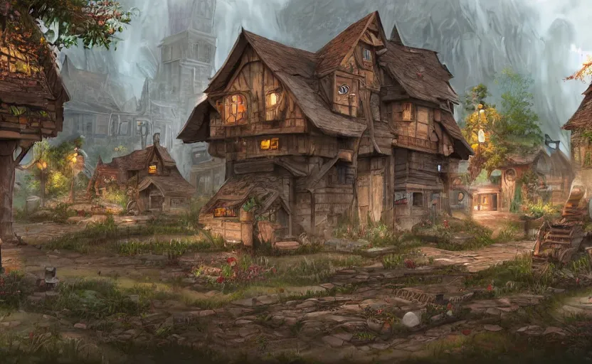 Image similar to Twinepunk, twinepunk village, concept art, detailed matte painting