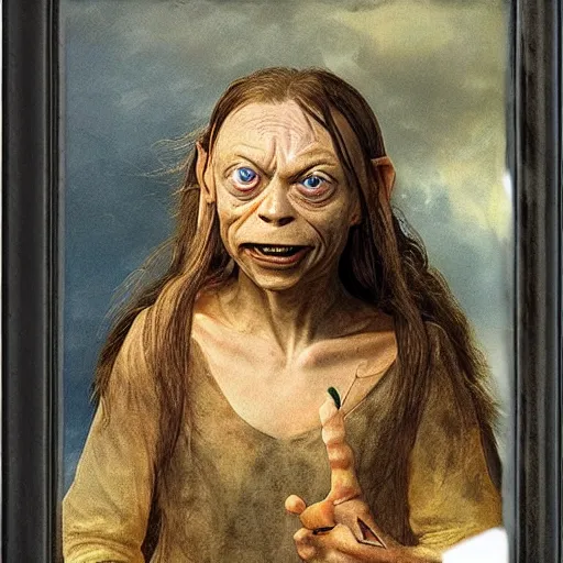 Prompt: Greta thunberg as gollum Sméagol lord of the rings, highly detailed, dirty. Peter Paul Rubens