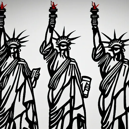 Prompt: Corporate logo of 3 Statues of Liberty standing in echelon formation. SVG File