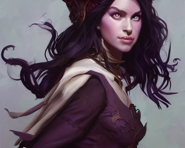 Image similar to Attractive Tiefling Druid, She has light brown skin, dark purple hair, and silver eyes full body, dungeons and dragons portrait, highly detailed, digital painting, artstation, concept art, sharp focus, illustration, art by artgerm and greg rutkowski and alphonse mucha