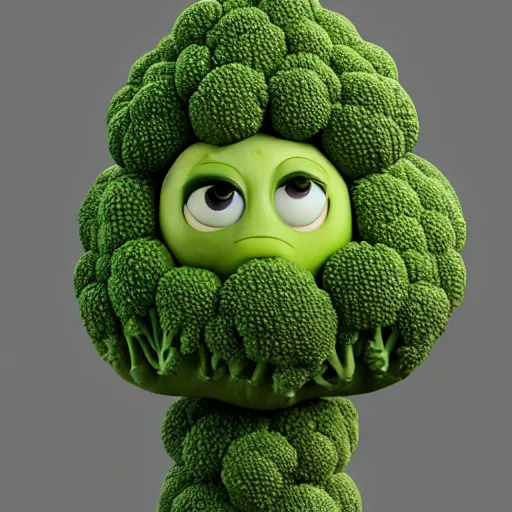 Image similar to anthropomorphic broccoli with an elizabeth olsen face, trending on artstation, 4 k quality, intricate