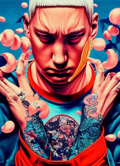 Image similar to eminem at mcdonalds, tristan eaton, victo ngai, artgerm, rhads, ross draws